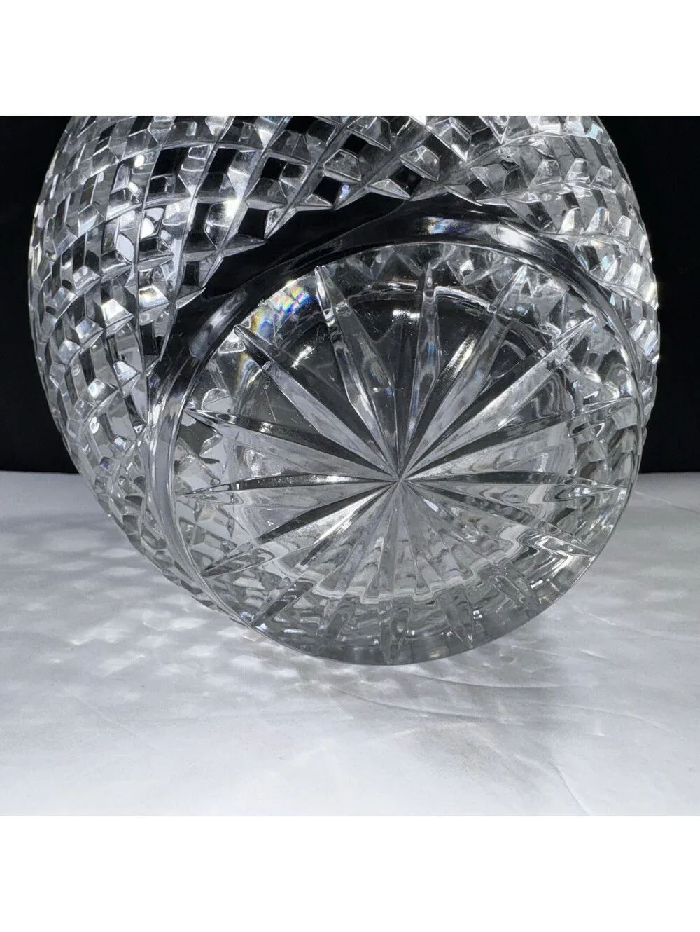 Vtg Polish Lead Crystal Vase Hand Cut Heavy Cut Glass Poland Starburst Base